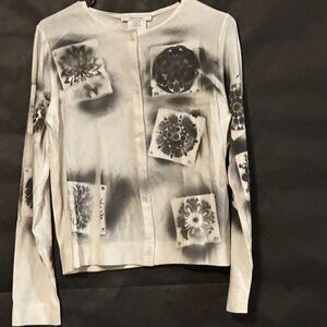Worlds Apart Short Sleeve NWT  Cardigan Sweater black White Graffiti Upcycle